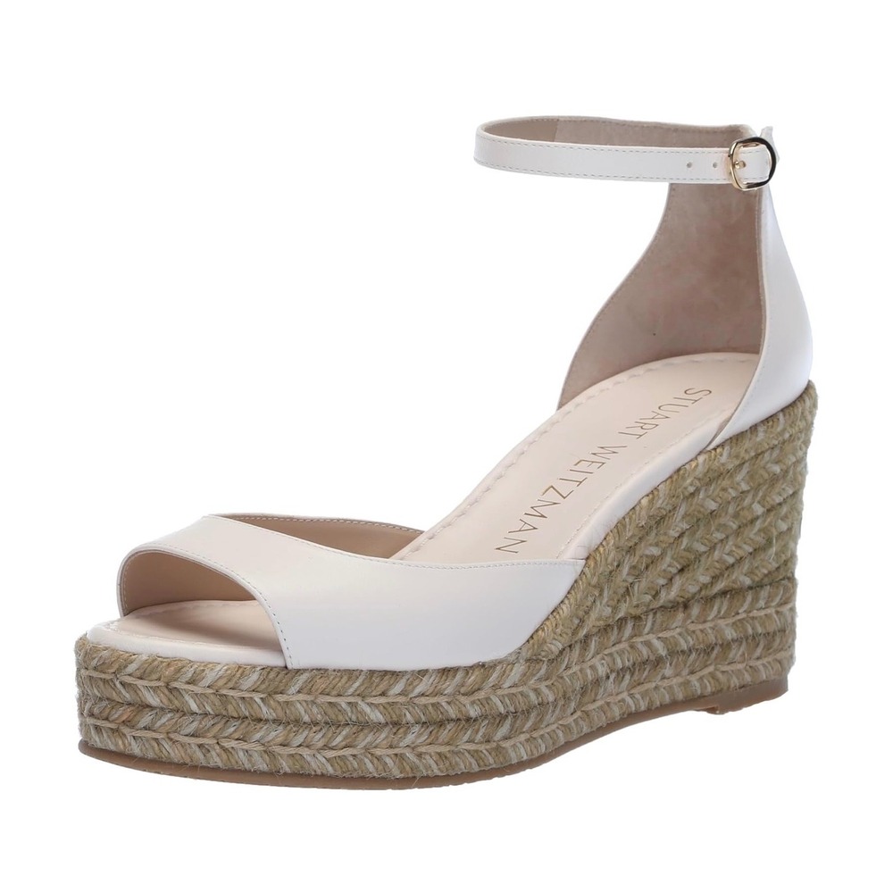 Stuart Weitzman Seashell Leather Espadrille Wedge Sandals Nidistia Womens 11 New - Picture 7 of 8